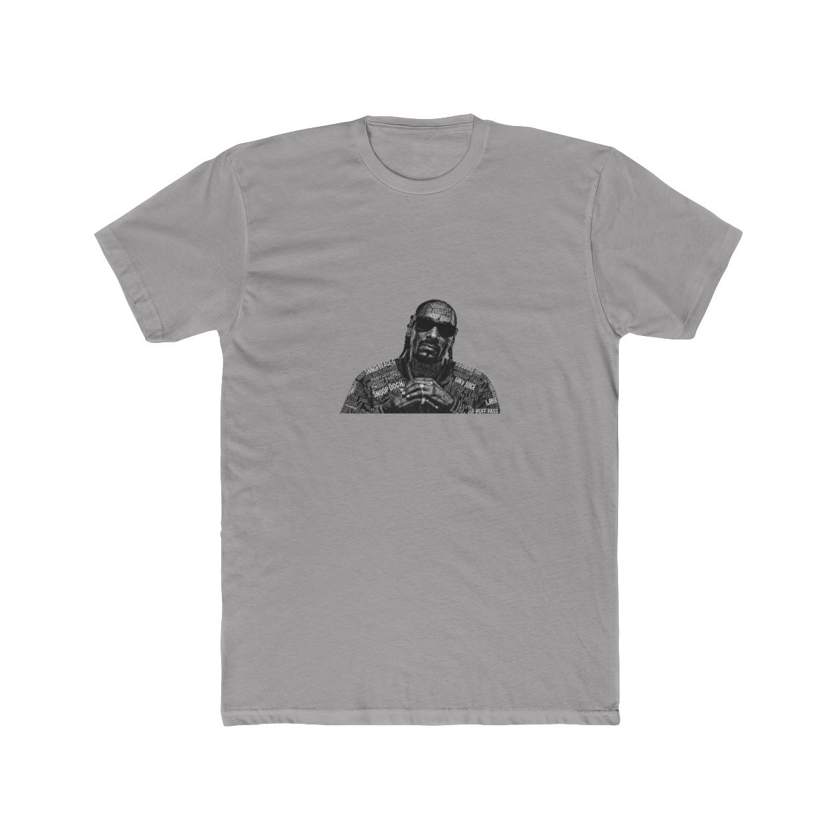 with a grayscale image of Snoop Dogg wearing sunglasses. The image is made up of T-Shirt
